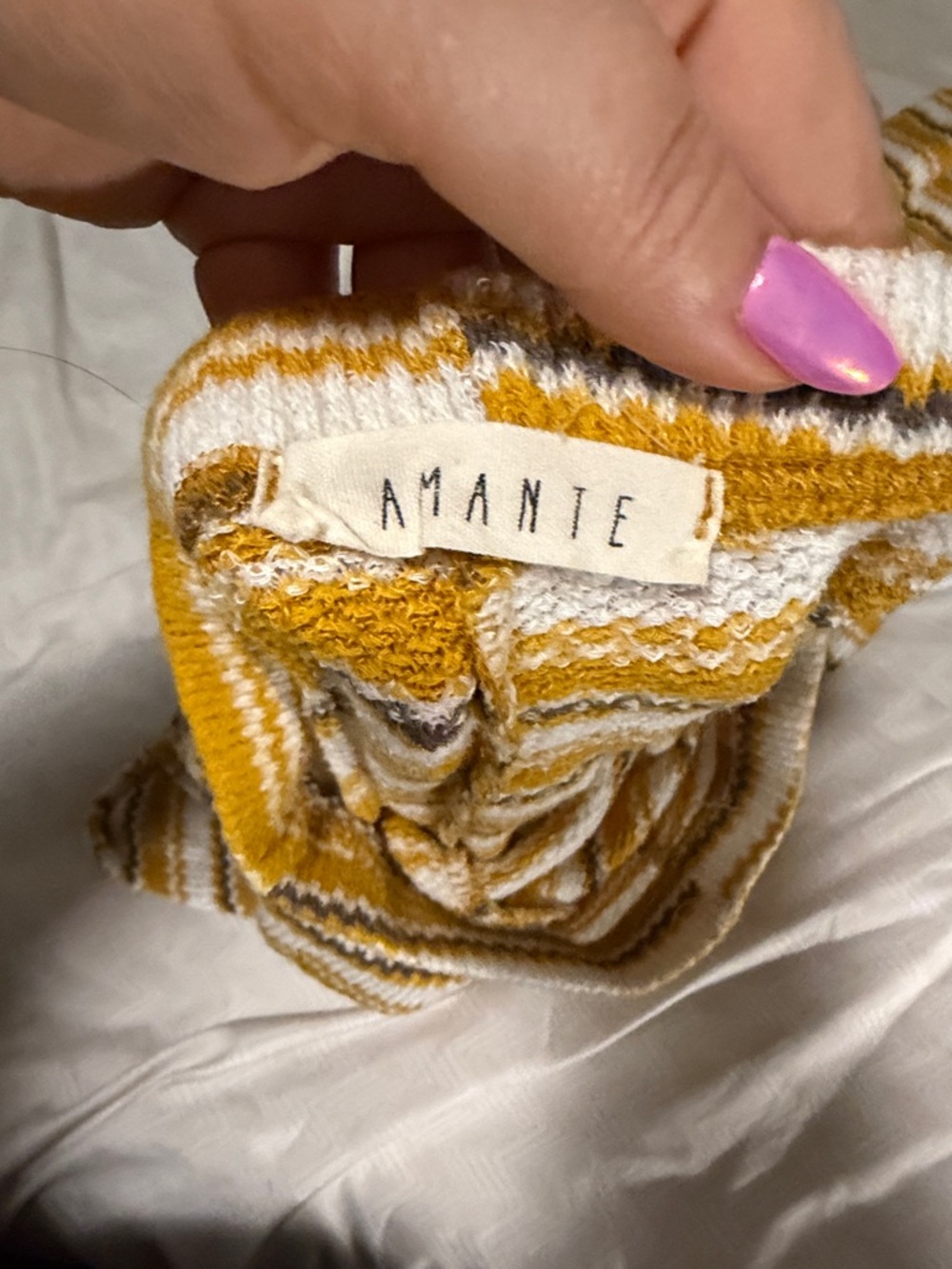 Amante Striped Knit Crop Top and Flared Leggings  Set in Mustard and White - S - Picture 6 of 6